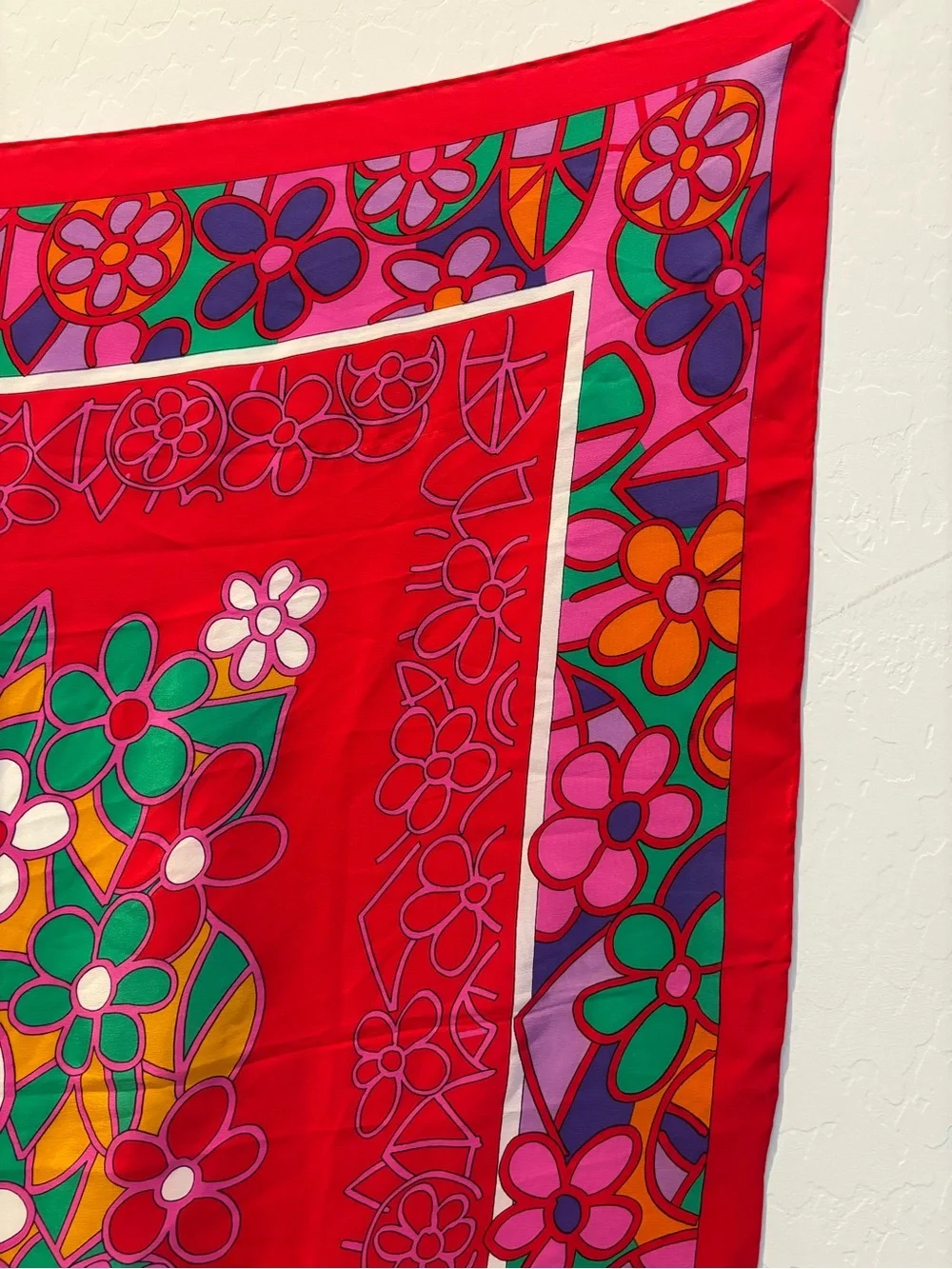 Marja Kurki Design Bright Floral Red Silk Scarf